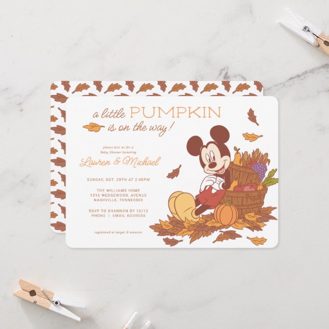 Mickey Mouse Fall Harvest Pumpkin Baby Shower Invitation (Front/Back In Situ)