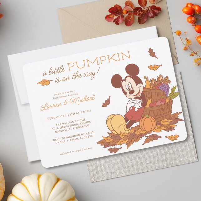 Mickey Mouse Fall Harvest Pumpkin Baby Shower Invitation (Invitation on table)