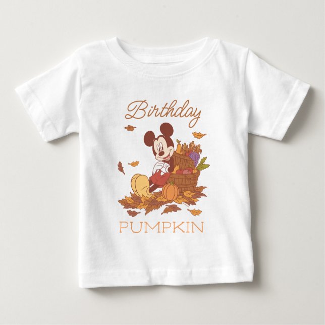 Mickey Mouse Fall Harvest Pumpkin Birthday Baby T-Shirt (Front)