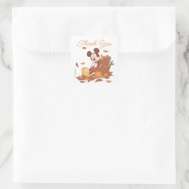 Mickey Mouse Fall Harvest Pumpkin Thank You Square Sticker (Bag)
