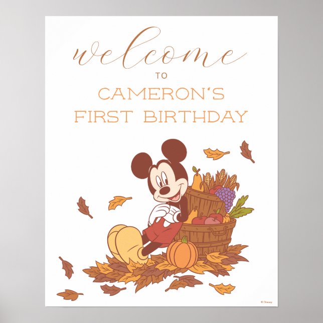 Mickey Mouse Fall Pumpkin 1st Birthday Welcome Poster (Front)