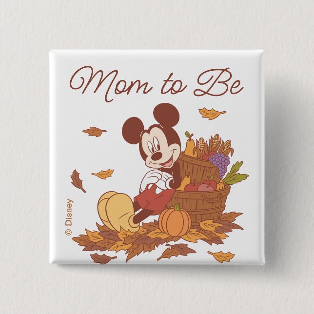 Mickey Mouse Fall Pumpkin Baby Shower Button (Front)