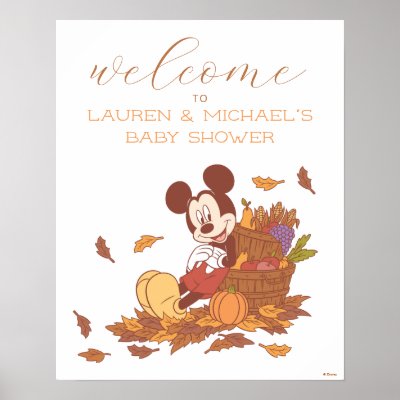 Mickey Mouse Fall Pumpkin Baby Shower Welcome Poster