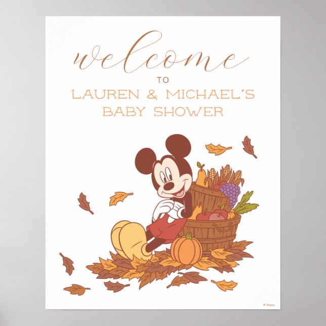 Mickey Mouse Fall Pumpkin Baby Shower Welcome Poster (Front)