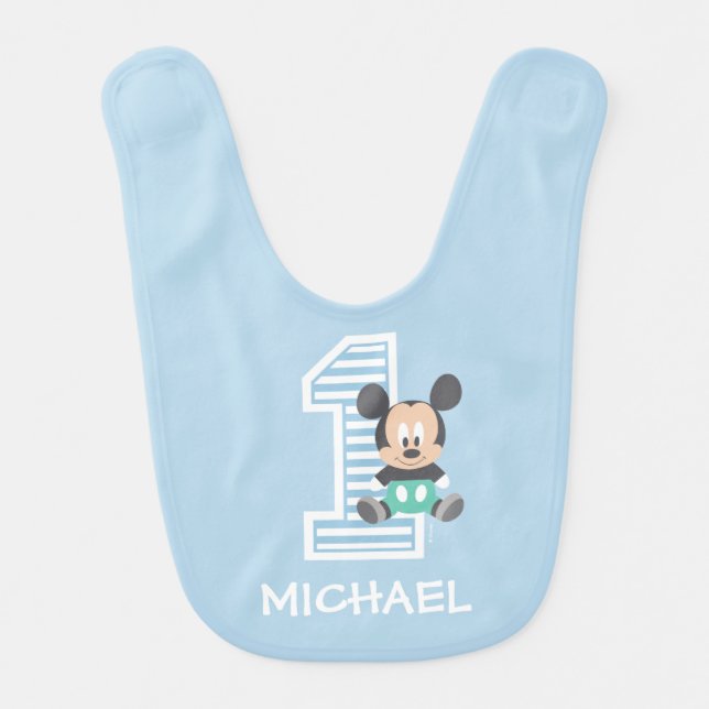 Mickey Mouse | First Birthday Baby Bib (Front)