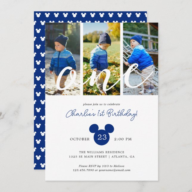 Mickey Mouse First Birthday | Photo Collage Invitation (Front/Back)