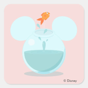 Mickey Mouse Fish Bowl Icon Square Sticker