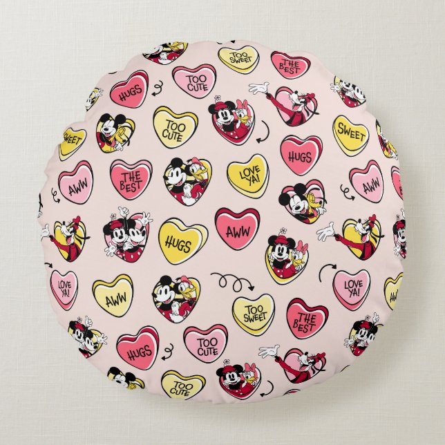 Mickey Mouse & Friends | Valentine Heart Candy Round Pillow (Front)