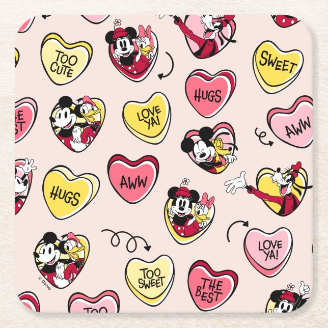 Mickey Mouse & Friends | Valentine Heart Candy Square Paper Coaster (Front)