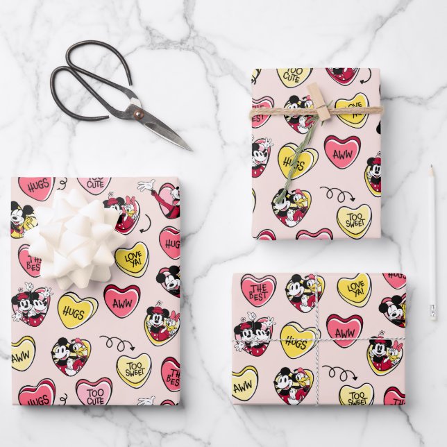 Mickey Mouse & Friends | Valentine Heart Candy Wrapping Paper Sheets (Front)