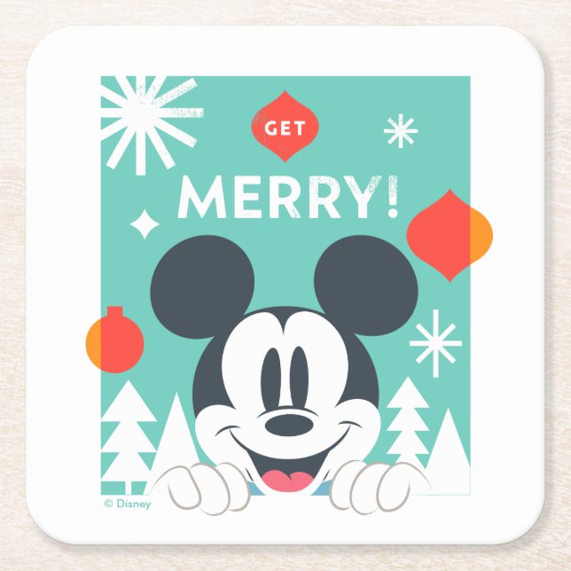 Mickey Mouse | Get Merry! Square Paper Coaster (Front)
