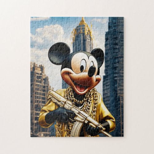 Mickey mouse gold chains gold teeth with tommy gun jigsaw puzzle