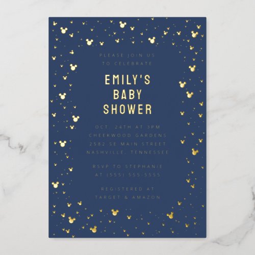 Mickey Mouse Gold Confetti Boy Baby Shower Foil Invitation