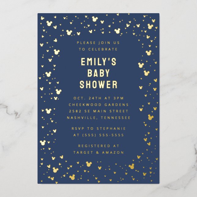 Mickey Mouse Gold Confetti Boy Baby Shower Foil Invitation (Front)