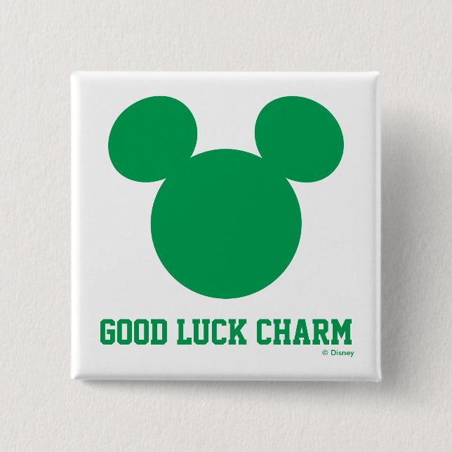 Mickey Mouse Good Luck Charm | St. Patrick's Day Pinback Button (Front)