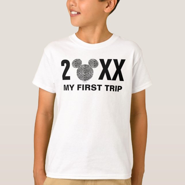 Mickey Mouse Grey Cheetah | My First Trip T-Shirt (Front)