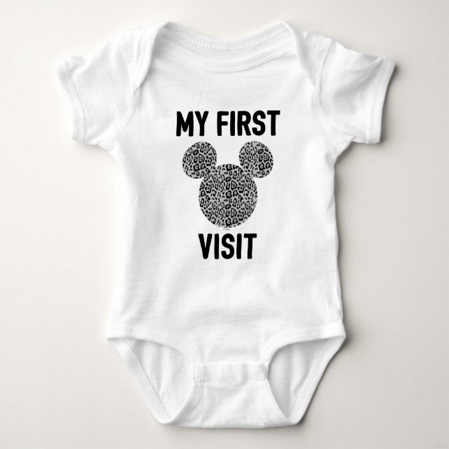 Mickey Mouse Grey Cheetah Print | My First Visit Baby Bodysuit (Front)