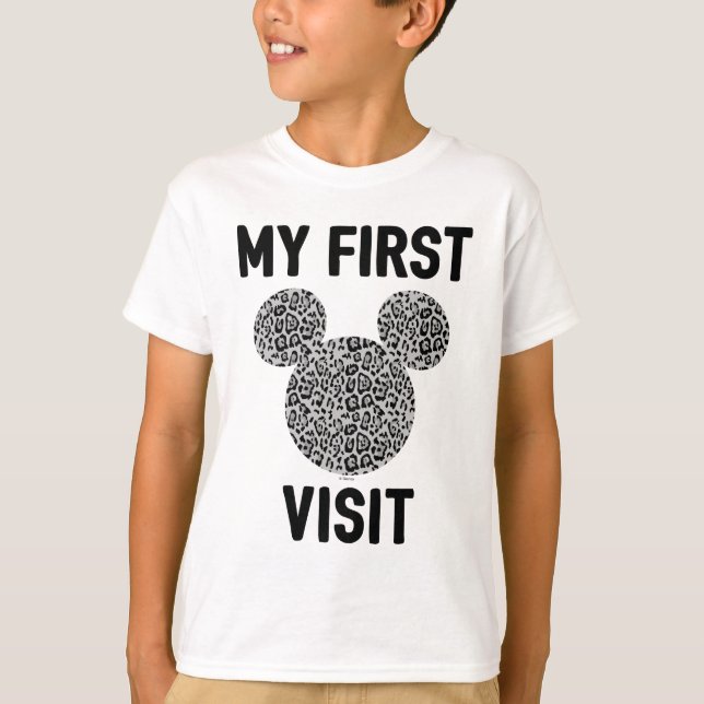 Mickey Mouse Grey Cheetah Print | My First Visit T-Shirt (Front)