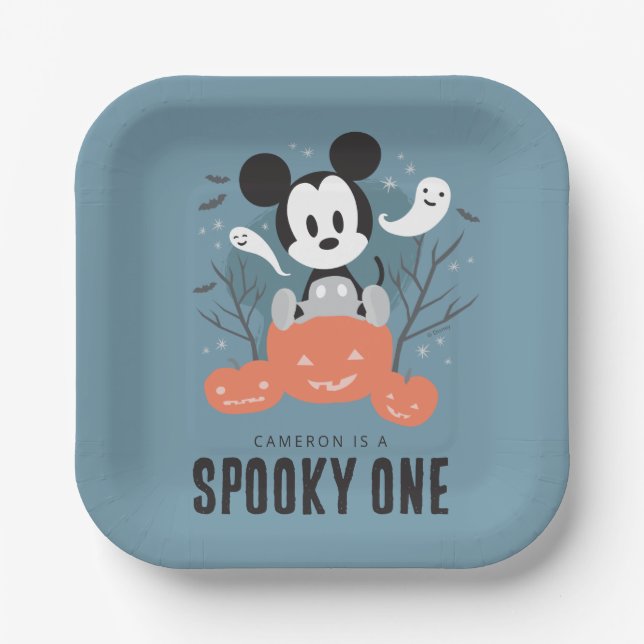 Mickey Mouse | Halloween Spooky One Birthday  Paper Plates (Front)