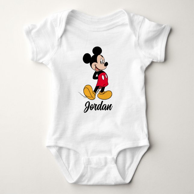 Mickey Mouse Hands Behind Back Baby Bodysuit (Front)
