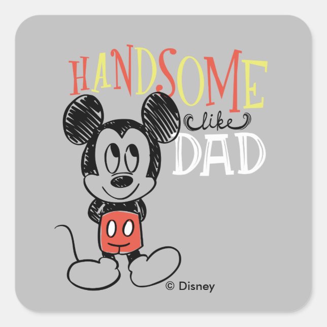 Mickey Mouse | Handsom Like Dad Square Sticker (Front)