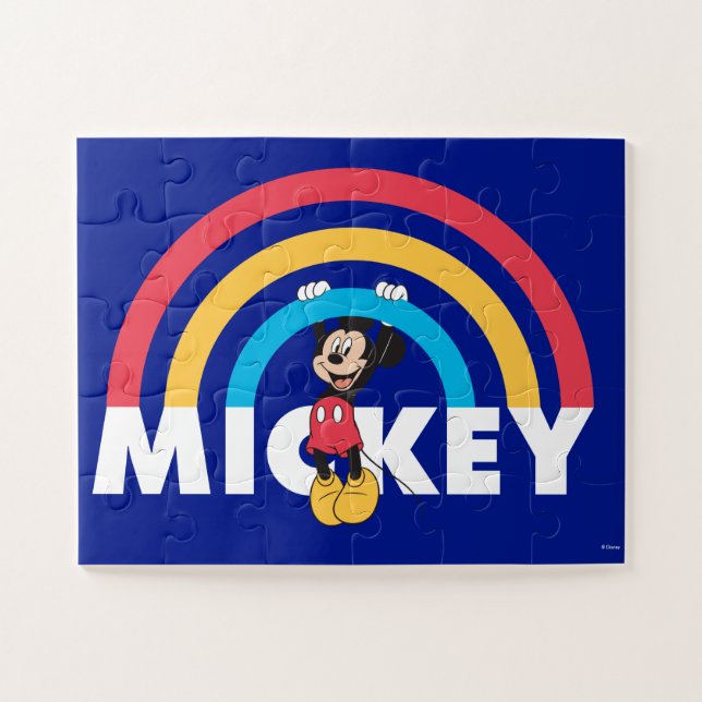 Mickey Mouse Hanging On A Rainbow Jigsaw Puzzle (Horizontal)