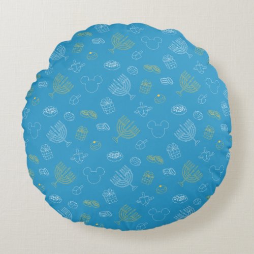Mickey Mouse  Hanukkah Icons Pattern Round Pillow