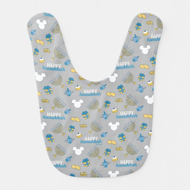 Mickey Mouse | Happy Hanukkah Pattern Baby Bib (Front)