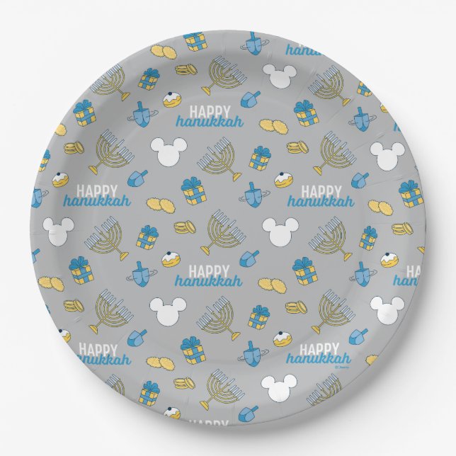 Mickey Mouse | Happy Hanukkah Pattern Paper Plates (Front)
