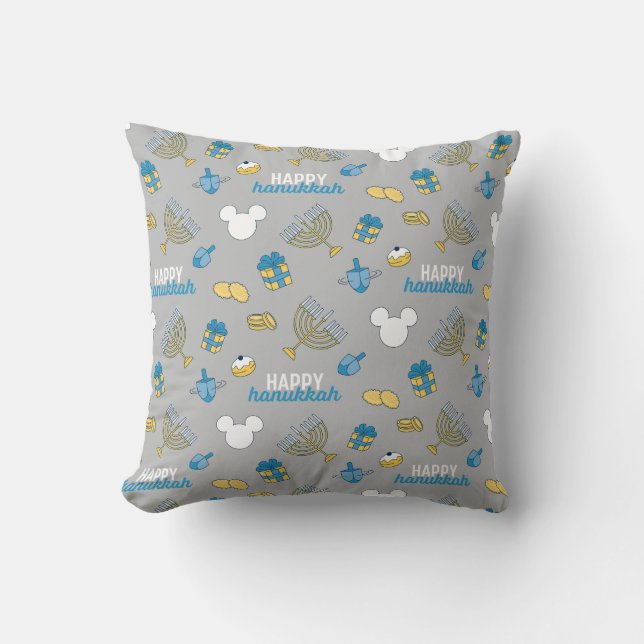 Mickey Mouse | Happy Hanukkah Pattern Throw Pillow (Front)