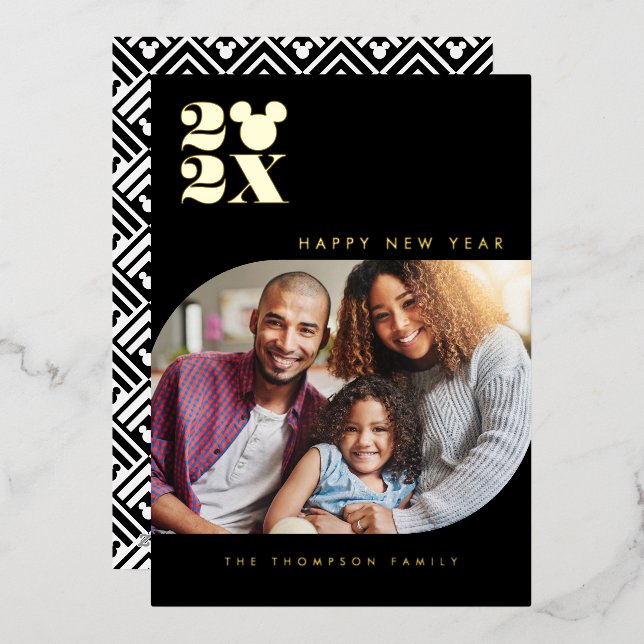 Mickey Mouse Happy New Year Photo  Foil Holiday Card (Front/Back)