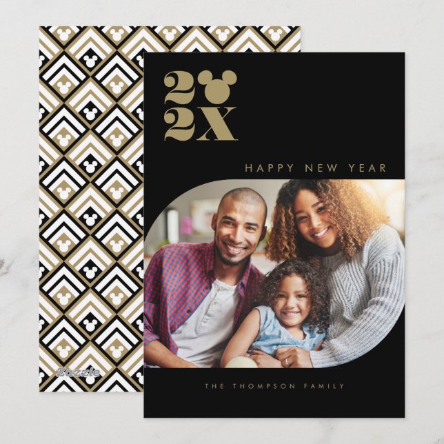 Mickey Mouse Happy New Year Photo  Holiday Card (Front/Back)