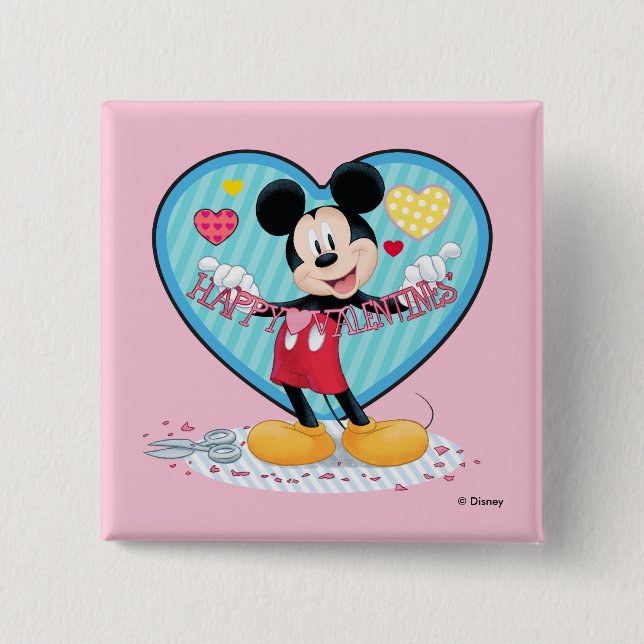 Mickey Mouse | Happy Valentines Day Cutout Pinback Button (Front)