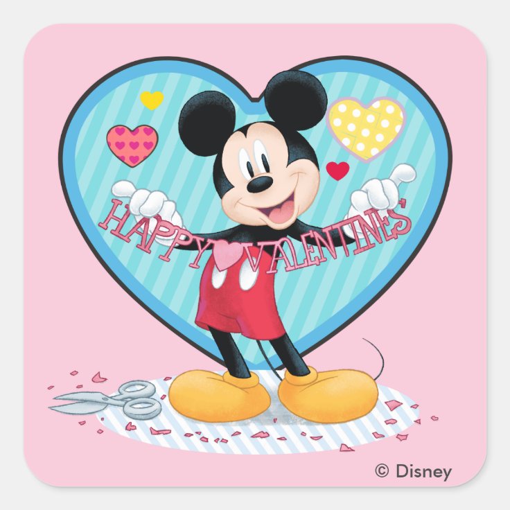 Mickey Mouse | Happy Valentines Day Cutout Square Sticker | Zazzle