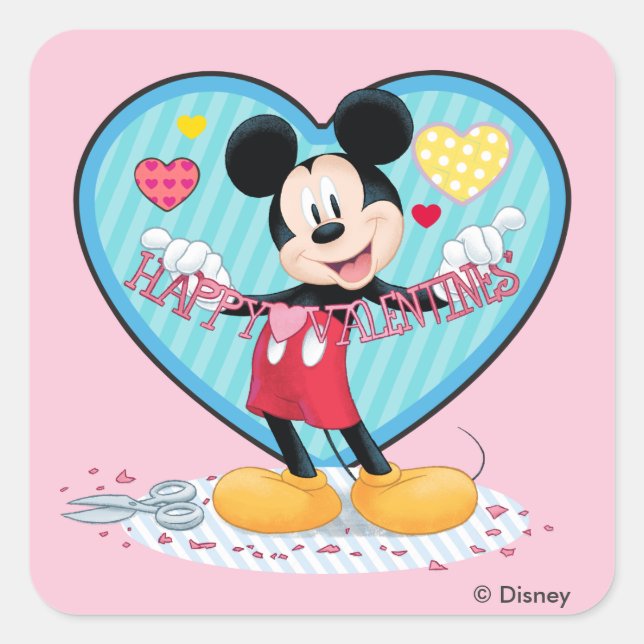 Mickey Mouse | Happy Valentines Day Cutout Square Sticker (Front)