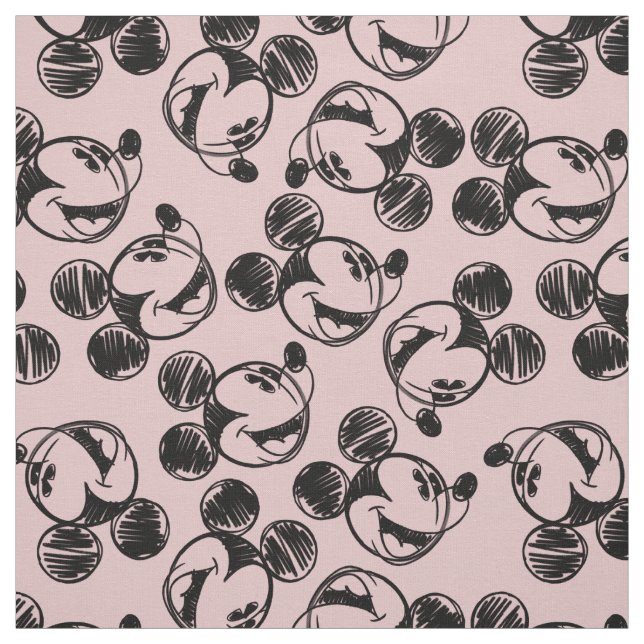 Mickey Mouse Head | Pink Sketch Pattern Fabric (Swatch)