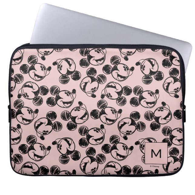Mickey Mouse Head | Pink Sketch Pattern Laptop Sleeve (Front)