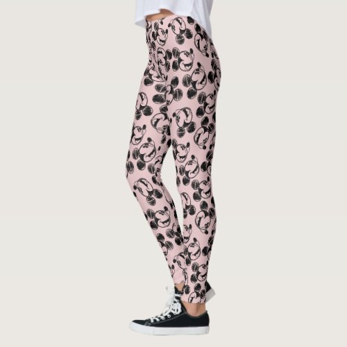 Mickey Mouse Head | Pink Sketch Pattern Leggings