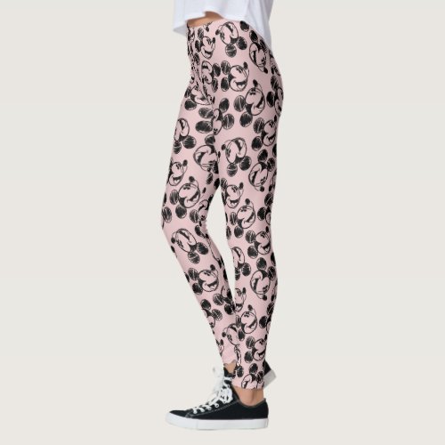Mickey Mouse Head  Pink Sketch Pattern Leggings