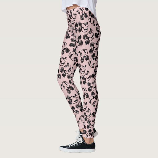 Mickey Mouse Head | Pink Sketch Pattern Leggings (Left)