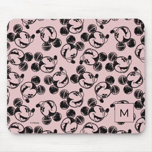 Mickey Mouse Head | Pink Sketch Pattern Mouse Pad (Front)