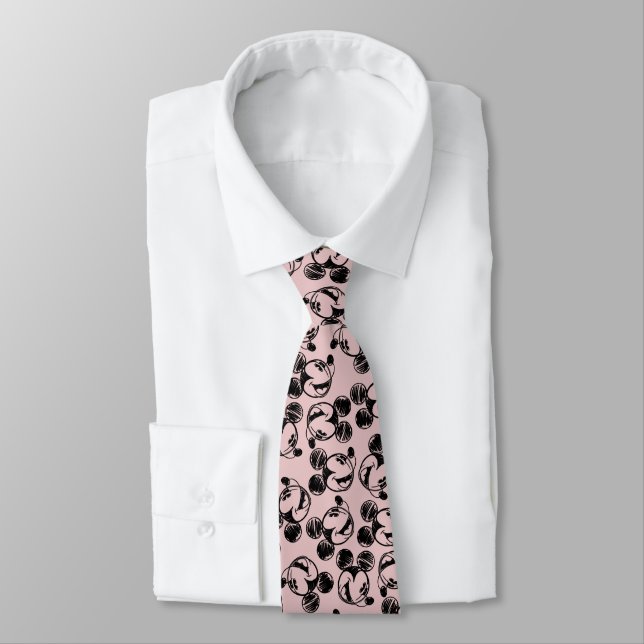 Mickey Mouse Head | Pink Sketch Pattern Neck Tie (Tied)