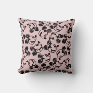Mickey Mouse Head Pink Sketch Pattern Throw Pillow
