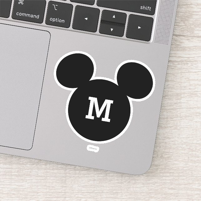 Mickey Mouse Head Silhouette | Black with Monogram Sticker (Detail)