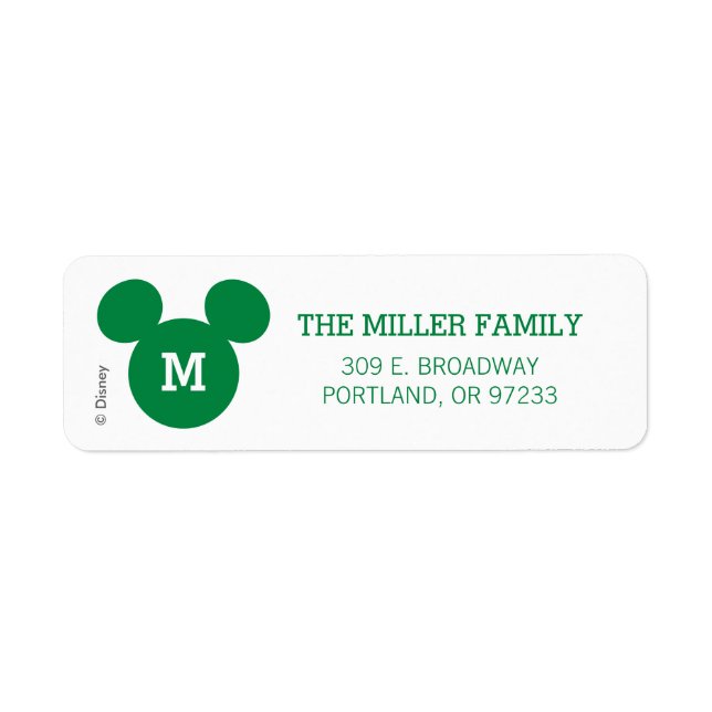 Mickey Mouse Head Silhouette | Green with Monogram Label (Front)