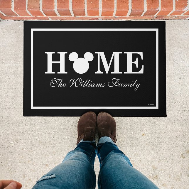 Mickey Mouse Head Silhouette | Home with Name Doormat (Door mat outside threshold)