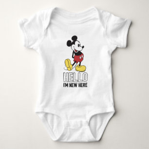Mickey Mouse Hello I'm New Here Baby Bodysuit