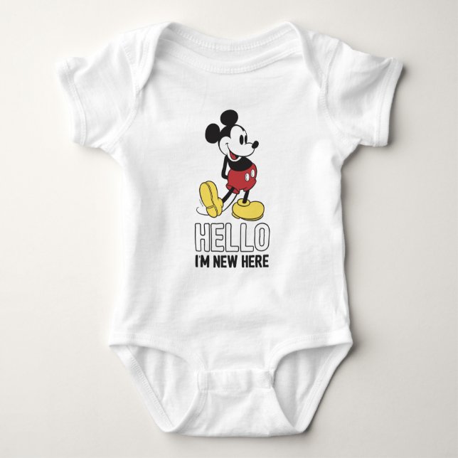 Mickey Mouse | Hello I'm New Here Baby Bodysuit (Front)