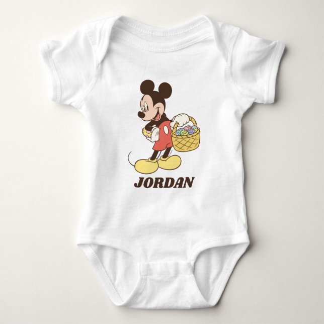 Mickey Mouse Holding Basket of Easter Eggs Baby Bodysuit (Front)