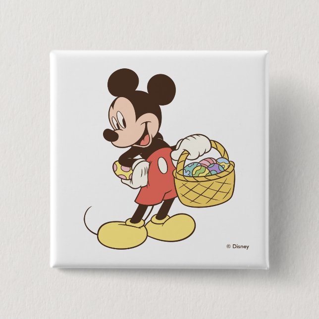 Mickey Mouse Holding Basket of Easter Eggs Button (Front)